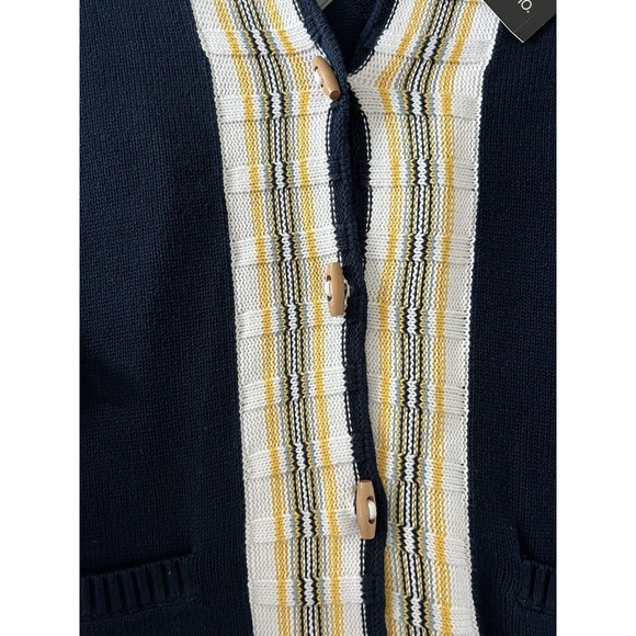 Norton Studio Women’s Sweater Cardigan Button Up Blue Cream Size XL NEW - Picture 2 of 8